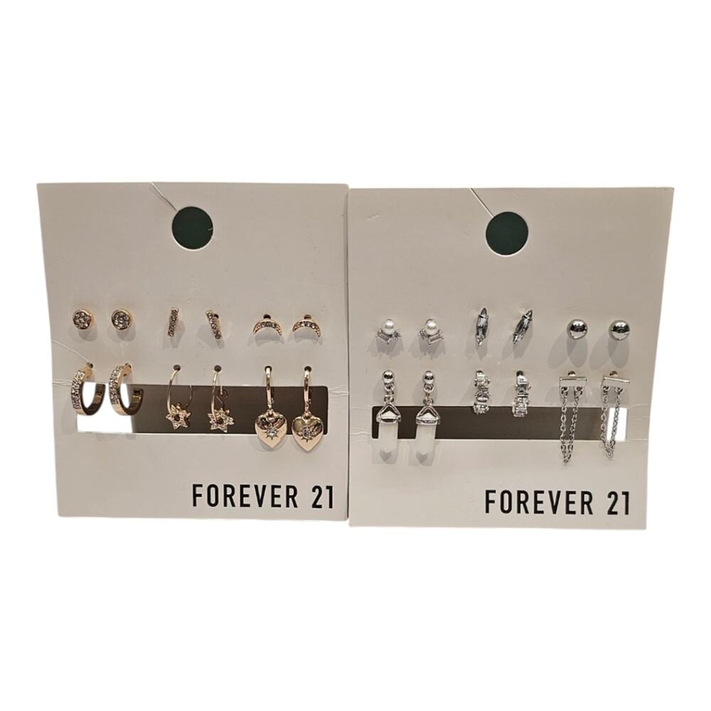 Forever 21 Everyday Pierced Ear Lot of Gold Tone and Silver Tone Earrings